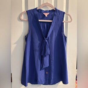 Lilly Pulitzer Blue Sleeveless Tie Front Blouse